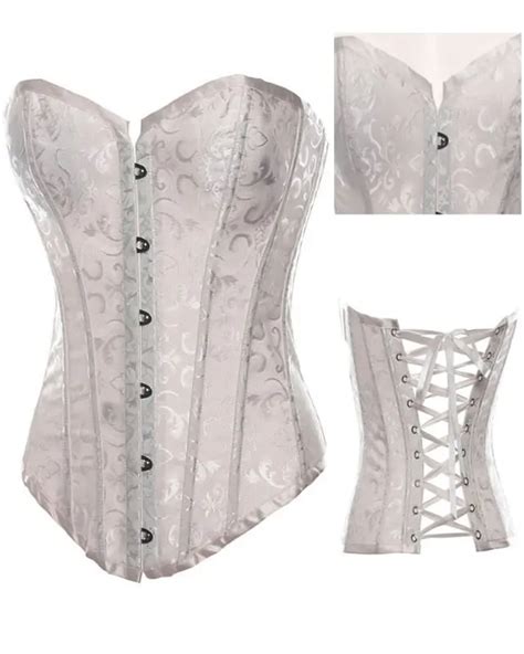 Free Shipping Sexy White Floral Tapestry Brocade Corset Lingerie
