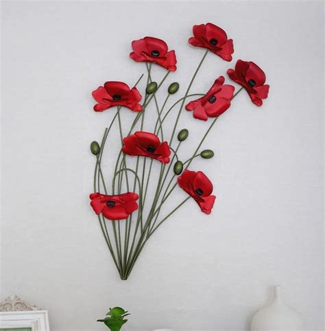 Modern Home Decoration Metal Wall Art Hand Made Red Poppy Flower Metal