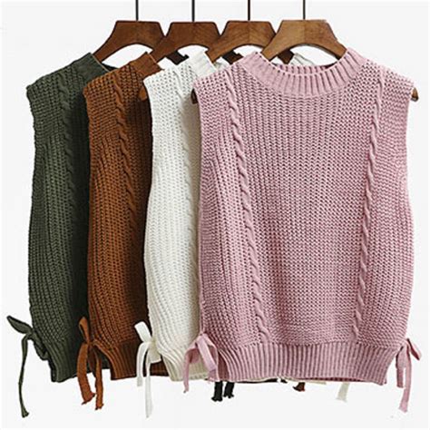 Autumn Knit Sweater Vest Women Sleeveless O Neck Cable Twist Knitted