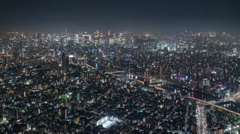 K Timelapse Sequence Of Tokyo Japan Shibuya At Night From The Sky Tree Tower Medium Shot