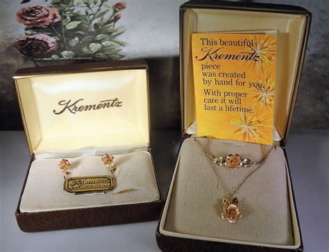 Krementz Jewelry Set Rose Jewelry Set 14k Rose And Yellow Rolled Gold