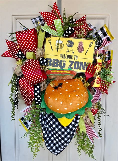 Bbq Wreath Cookouts Summer Wreath Burger Wreath Party Etsy