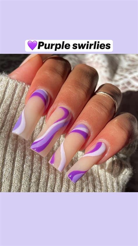 💜purple Swirlies Purple Acrylic Nails Gel Nails Stylish Nails
