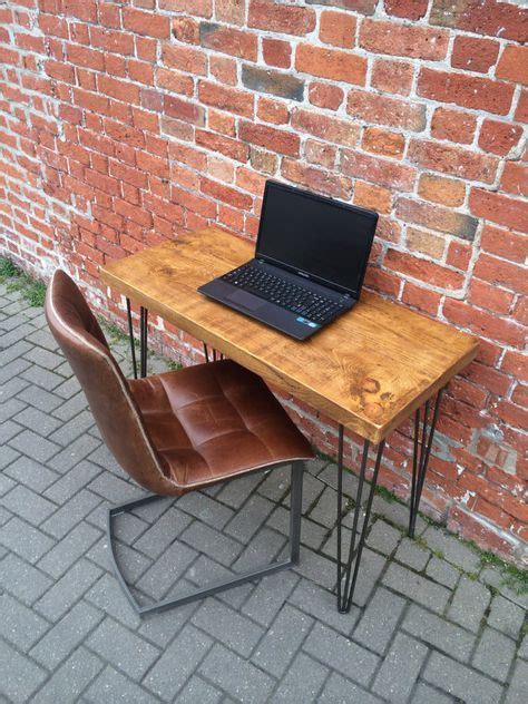Rustic Industrial Plank Desk Table With Metal Hairpin Legs Chunky