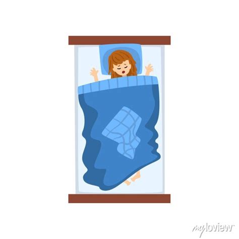 Girl Sleeping In Her Bed View From Above Vector Illustration Posters