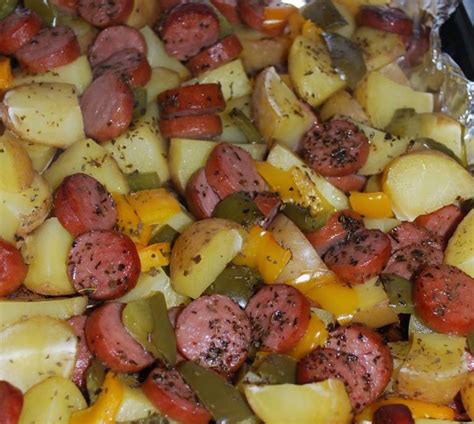 Brown sausages in a frying pan for about 10 minutes, or until slightly brown. Smoked Sausage and Potato Bake - Easy Recipes