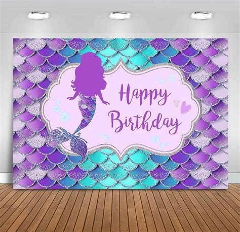 Mermaid Birthday Backdrop Under The Sea Birthday Party Decoration For Girl Blue Purple Scales