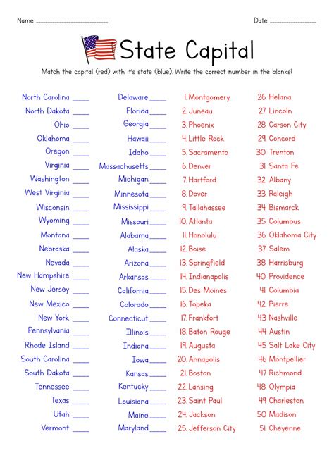 Printable States And Capitals Test Web The List Below Is All 50 State