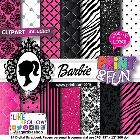 Barbie Hot Pink And Black Digital Paper Patterns Fondos Digitales