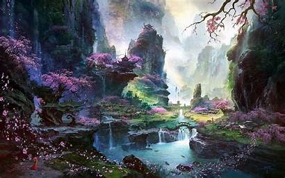Wallpapers Landscape Waterfall River Sakura Android Fantasy