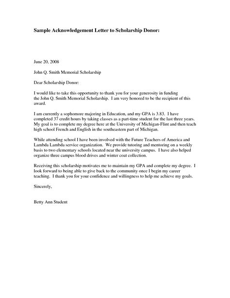 Scholarship Recipient Thank You Letter