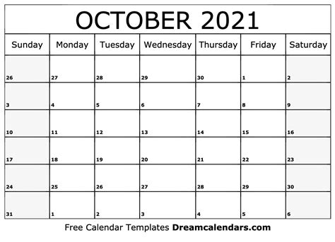 Download Printable October 2021 Calendars