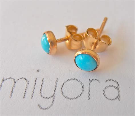 Turquoise Stud Earrings 4mm 14K Yellow Gold Filled Handcrafted