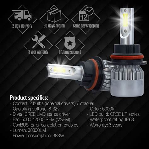 W Lm Cree Led Car Headlight Kit Hb Hi Low Beam