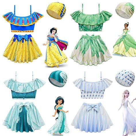 Disney Swimsuit For Girls Elsa Jasmine Snow White Tiana Swimwear