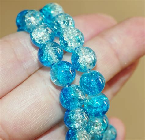 10x Turquoise Blue Crackled Glass Beads 8mm Marbles Cracked Etsy