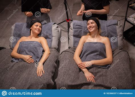 Top View On Friendly Women Came Together In Spa Salon Stock Image