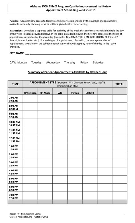 Sample Appointment Schedule Template