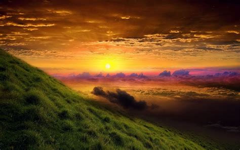 1920x1200 Mountain Slope Yellow Nature Sunset Clouds Sky