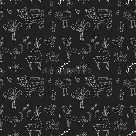 Cute Animals Seamless Pattern Cartoon Animals And Tropical Plants