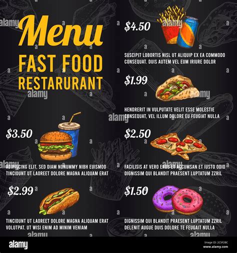 Fast Food Menu Sketch Price Menu Fast Food Restaurant Or Bistro