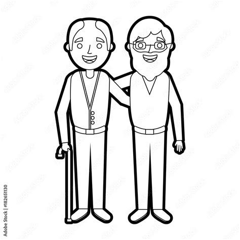 Cartoon Of Two Old Men Embraced Friends Together Vector Illustration