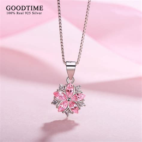 High Quality Crystal Blossoms Cherry Flower Necklaces For Women Genuine