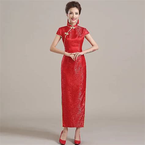 red bride cheongsam dress women chinese dress traditional etiquette clothing vestido curto long