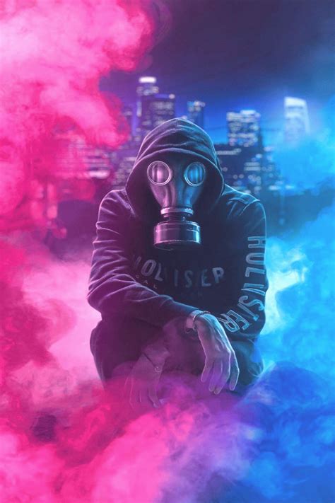 Digital Art Colored Smoke Gas Masks Neon Lights Concept Art Iphone Wallpaper For Guys Joker