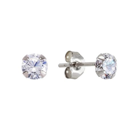 Buy Revere 9ct White Gold Round Cubic Zirconia Stud Earrings Womens