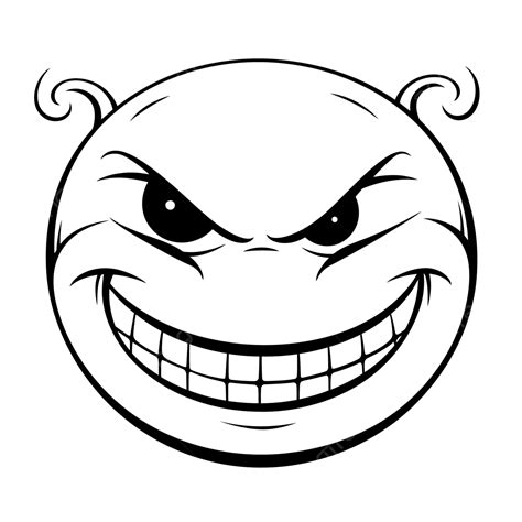Large Grinning Face Is Drawn On A White Background Outline Sketch