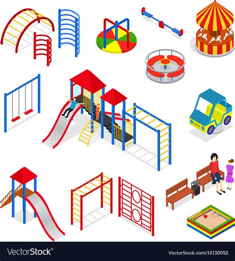 Kids Playground Elements Set Isometric View Vector Image