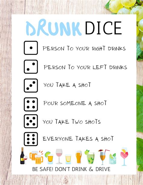 Drunk Dice Party Games Drinking Games For Adults Bachelorette Etsy Canada