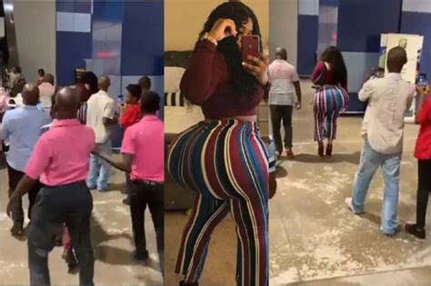 woman attracts crowd as she causes commotion at airport with her massive backside video