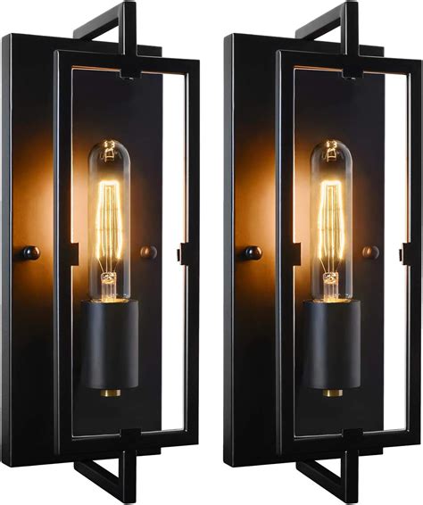 Set Of 2 Industrial Wall Sconces Black Rustic Indoor Wall Lanterns With