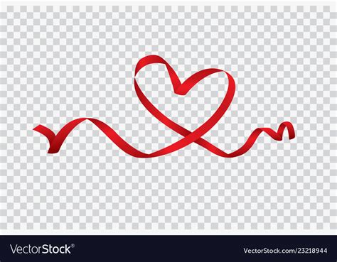 Red Heart Ribbon Isolated On Transparent Vector Image