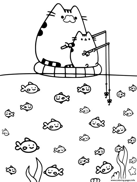 Pusheen Fishing With Dad Coloring Page Printable