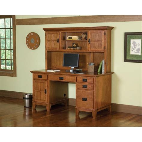 Arts And Crafts Pedestal Desk And Hutch Cottage Oak Finish Home Styles