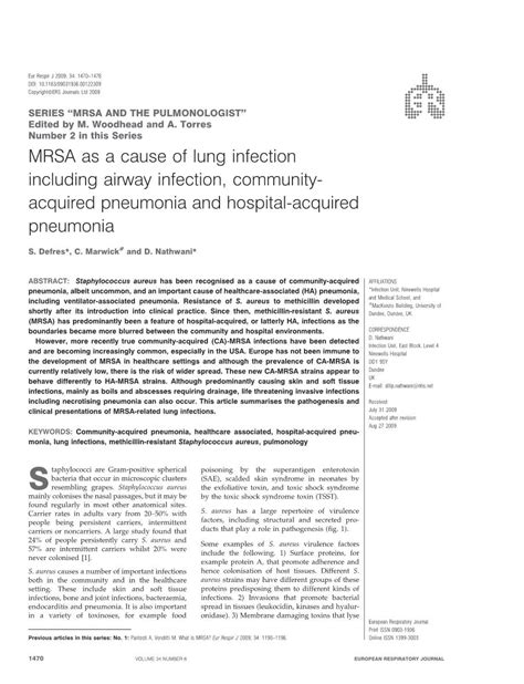 Mrsa As A Cause Of Lung Infection Including Airway Infection Community