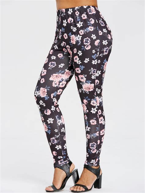 36 Off Stretchy Plus Size Floral Print Leggings Rosegal