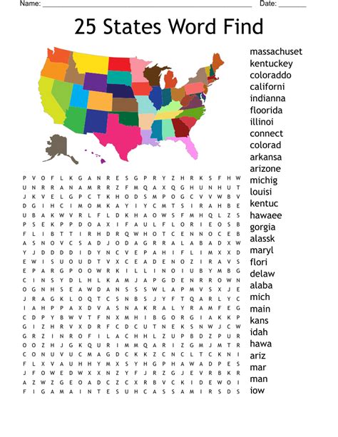 50 States Word Search Puzzle Wordmint