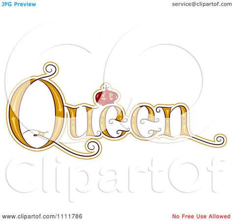 Clipart The Stylized Word Queen With A Crown Royalty Free Vector