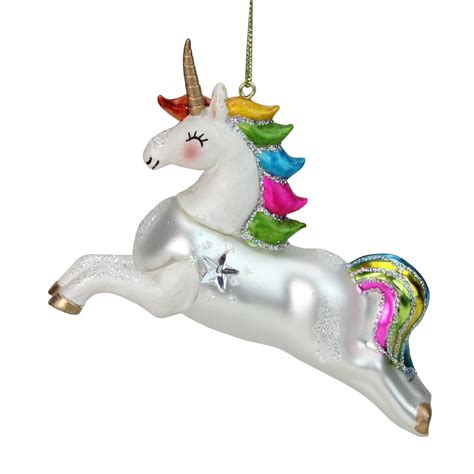 Glittery Rainbow Unicorn Glass Christmas Ornament 45