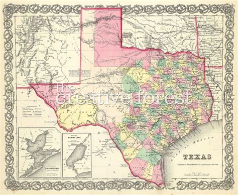 Old Map Of Texas 1856 Vintage Texas State Map Rolled Canvas Print