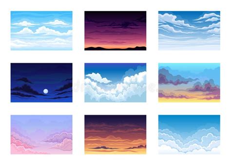 Set Of Sky Illustrations With Clouds Vector Illustration Stock Vector