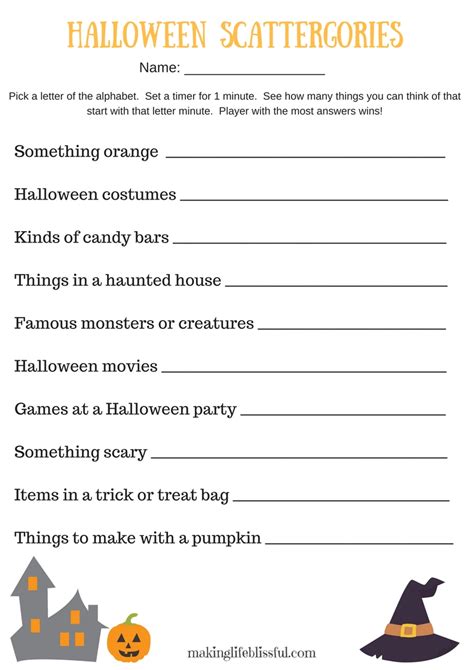 Halloween Scattergories Printable Game Making Life Blissful