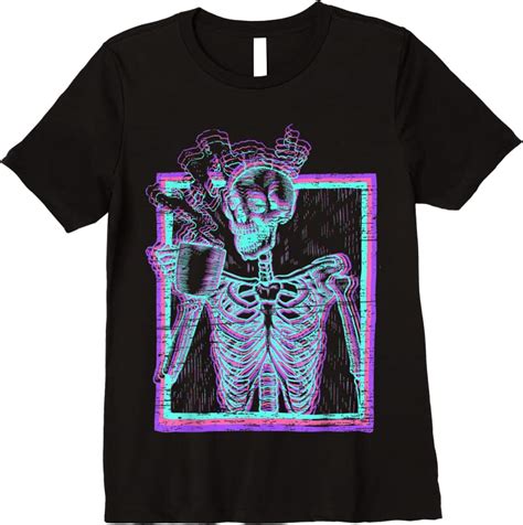 New Distressed Synthwave Skeleton Vaporwave Smiling Skull Coffee T