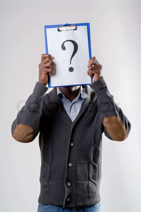 Man Holding A Question Mark Stock Image Colourbox