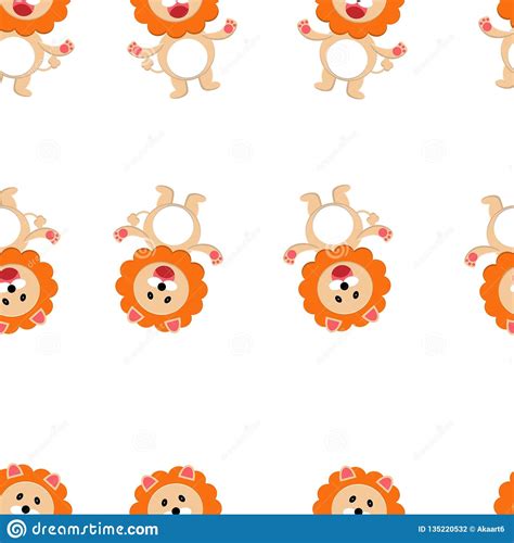 Seamless Pattern With Cute Lion And Funny Cartoon Zoo Animals On White