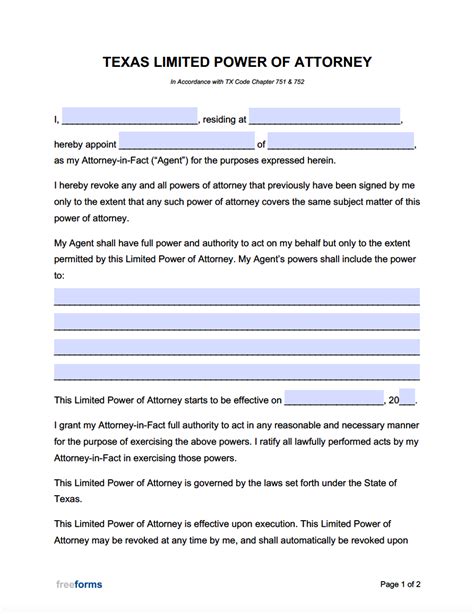 Free Texas Limited Special Power Of Attorney Form Pdf Word